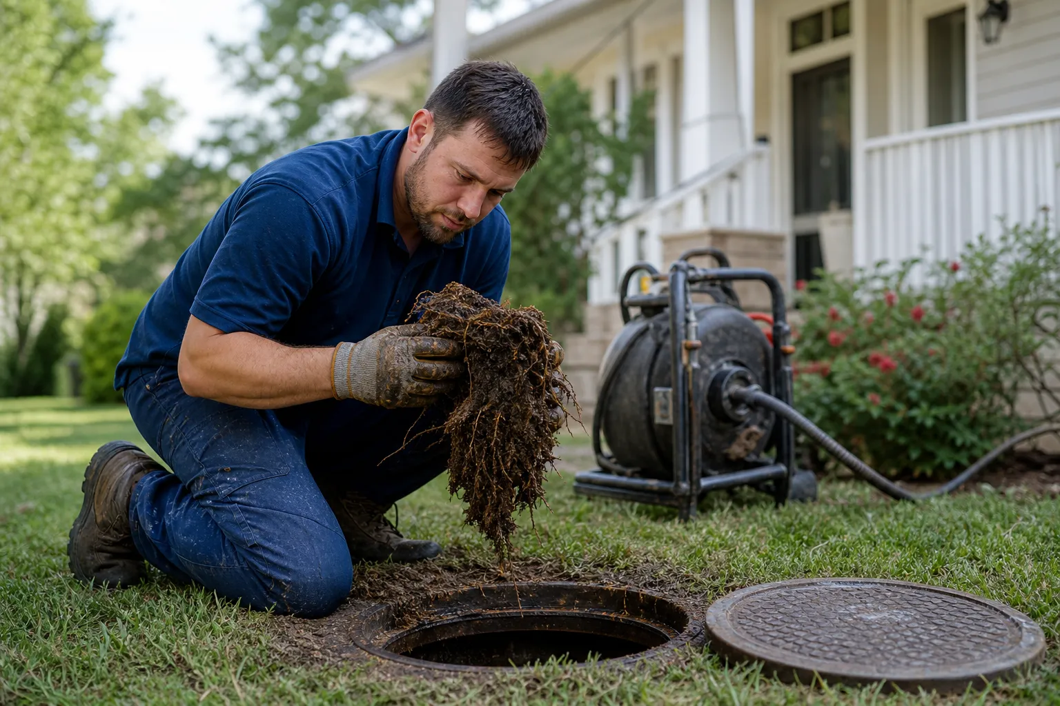 Tree roots in sewer line